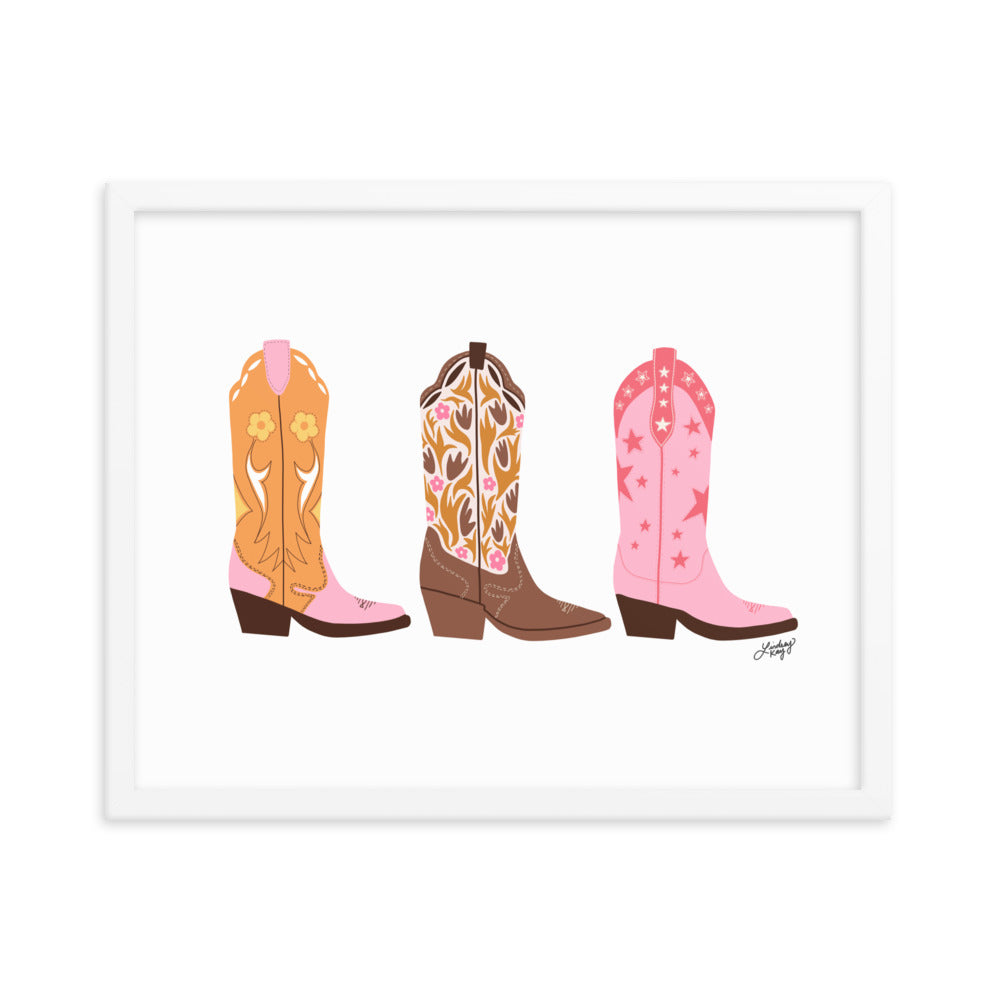 Cowboy Boots Illustration - Framed Matte Print